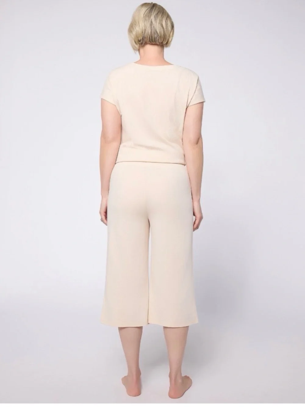 AnyBody Tall Cozy Knit Top and Wide Leg Capri Set Size XST Navy
